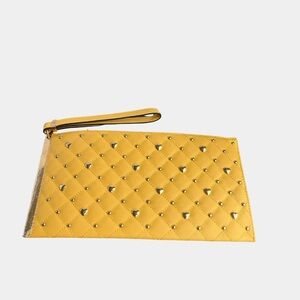Mustard Yellow Quilted Studded Clutch | Wristlet | Gold Hardware